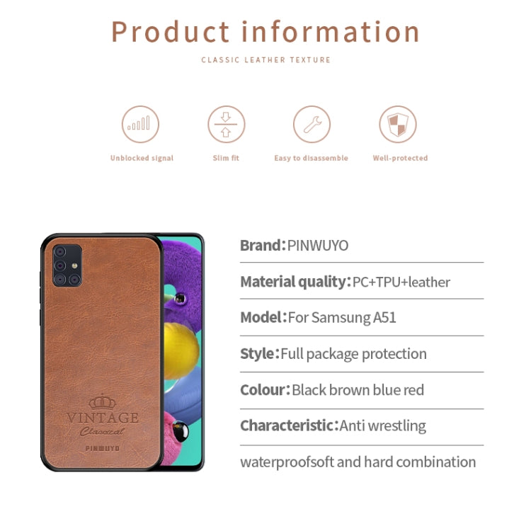 For Galaxy A51 / M40s PINWUYO Pin Rui Series Classical Leather Texture PC + TPU Waterproof  Anti-fall All-inclusive Protective Case Shell(Red) - Galaxy Phone Cases by PINWUYO | Online Shopping UK | buy2fix