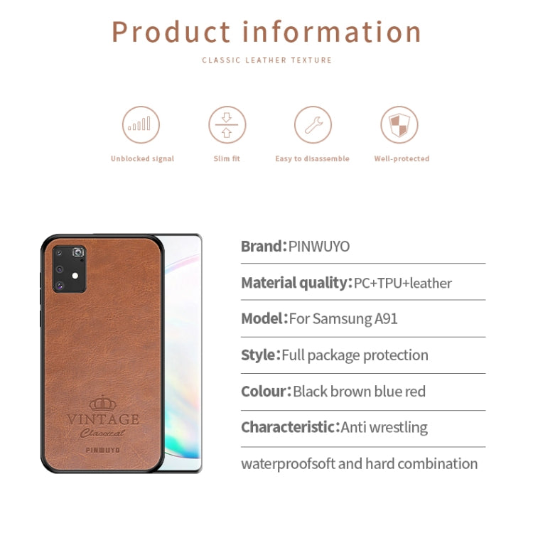 For Galaxy A91 / S10 Lite PINWUYO Pin Rui Series Classical Leather Texture PC + TPU Waterproof  Anti-fall All-inclusive Protective Case Shell(Red) - Galaxy Phone Cases by PINWUYO | Online Shopping UK | buy2fix
