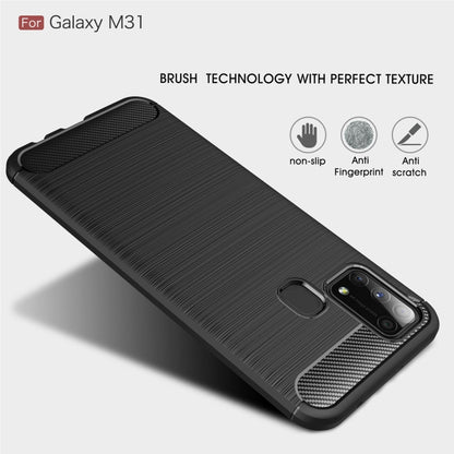 For Galaxy M31 Brushed Texture Carbon Fiber TPU Case(Black) by buy2fix