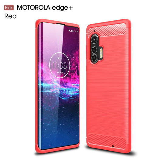 For Motorola Moto Edge Plus 2020 Brushed Texture Carbon Fiber TPU Case(Red)