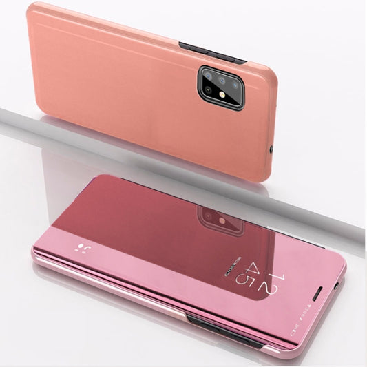 For Galaxy A31 Plated Mirror Horizontal Flip Leather Case with Holder(Rose Gold) by buy2fix