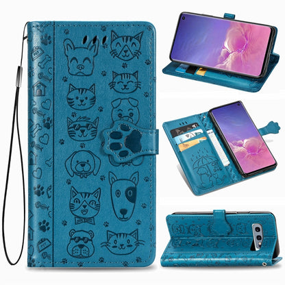For Galaxy S10E Cute Cat and Dog Embossed Horizontal Flip Leather Case with Bracket / Card Slot / Wallet / Lanyard(Blue) by buy2fix