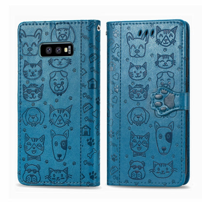 For Galaxy S10E Cute Cat and Dog Embossed Horizontal Flip Leather Case with Bracket / Card Slot / Wallet / Lanyard(Blue) by buy2fix