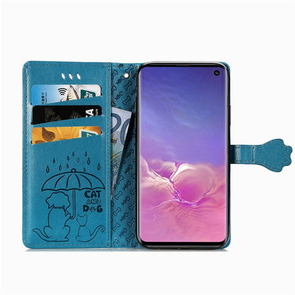 For Galaxy S10E Cute Cat and Dog Embossed Horizontal Flip Leather Case with Bracket / Card Slot / Wallet / Lanyard(Blue) by buy2fix
