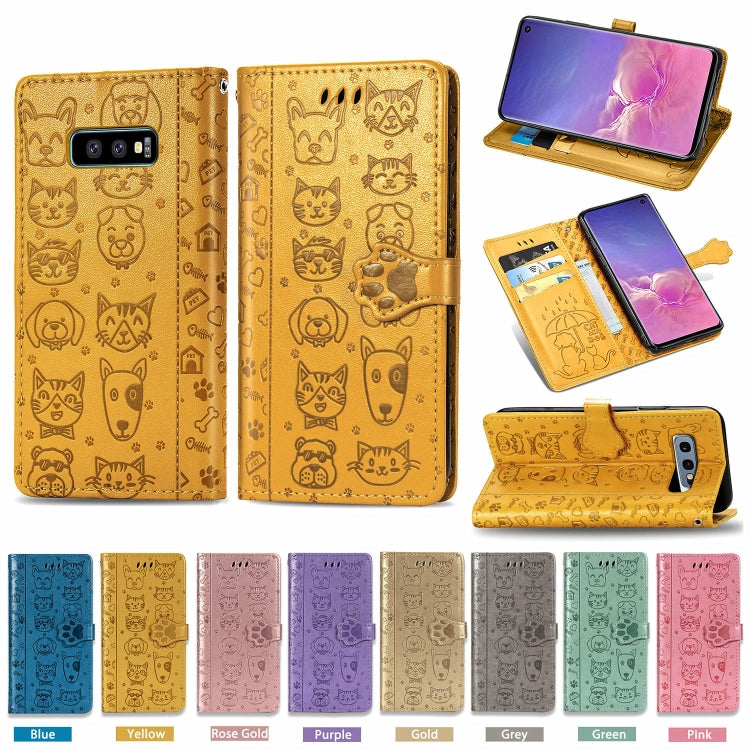 For Galaxy S10E Cute Cat and Dog Embossed Horizontal Flip Leather Case with Bracket / Card Slot / Wallet / Lanyard(Blue) by buy2fix