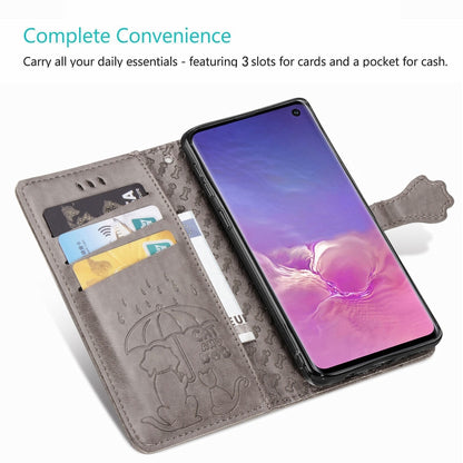 For Galaxy S10E Cute Cat and Dog Embossed Horizontal Flip Leather Case with Bracket / Card Slot / Wallet / Lanyard(Blue) by buy2fix