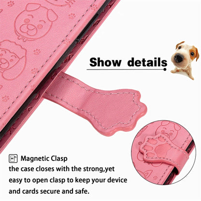For Galaxy A80/A90 Cute Cat and Dog Embossed Horizontal Flip Leather Case with Bracket / Card Slot / Wallet / Lanyard(Pink) by buy2fix