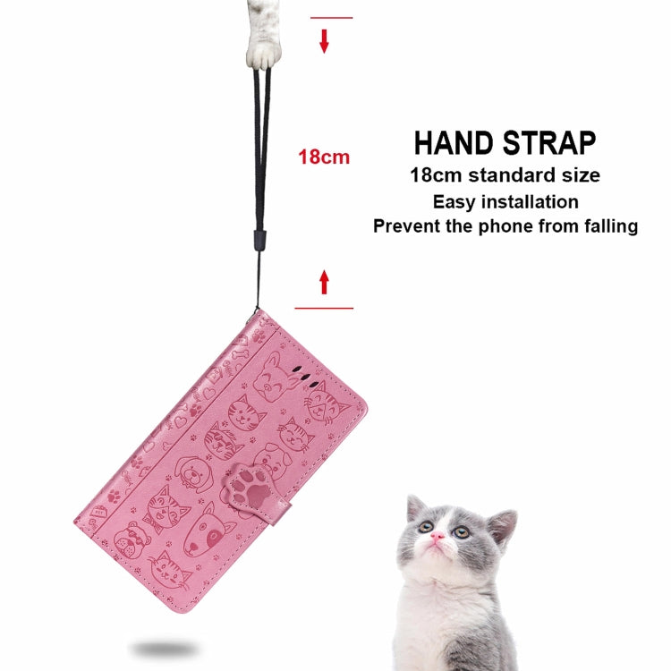 For Galaxy A80/A90 Cute Cat and Dog Embossed Horizontal Flip Leather Case with Bracket / Card Slot / Wallet / Lanyard(Pink) by buy2fix