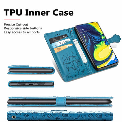 For Galaxy A80/A90 Cute Cat and Dog Embossed Horizontal Flip Leather Case with Bracket / Card Slot / Wallet / Lanyard(Pink) by buy2fix