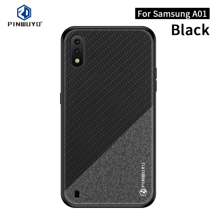 For Galaxy A01 PINWUYO Rong Series  Shockproof PC + TPU+ Chemical Fiber Cloth Protective Cover(Black) - Galaxy Phone Cases by PINWUYO | Online Shopping UK | buy2fix