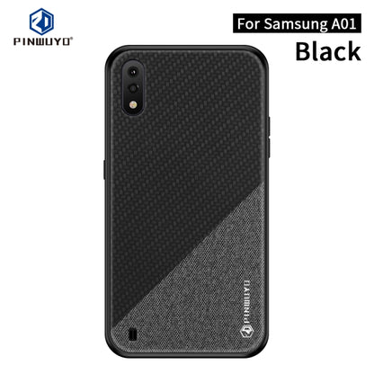 For Galaxy A01 PINWUYO Rong Series  Shockproof PC + TPU+ Chemical Fiber Cloth Protective Cover(Black) - Galaxy Phone Cases by PINWUYO | Online Shopping UK | buy2fix