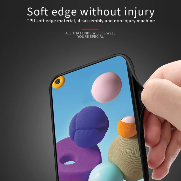 For Galaxy A21 PINWUYO Rong Series  Shockproof PC + TPU+ Chemical Fiber Cloth Protective Cover(Blue) - Galaxy Phone Cases by PINWUYO | Online Shopping UK | buy2fix