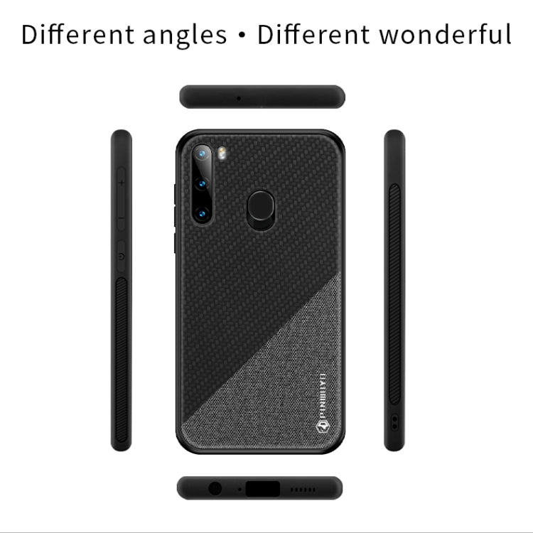 For Galaxy A21 PINWUYO Rong Series  Shockproof PC + TPU+ Chemical Fiber Cloth Protective Cover(Blue) - Galaxy Phone Cases by PINWUYO | Online Shopping UK | buy2fix