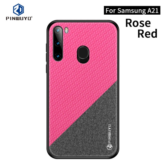 For Galaxy A21 PINWUYO Rong Series  Shockproof PC + TPU+ Chemical Fiber Cloth Protective Cover(Red) - Galaxy Phone Cases by PINWUYO | Online Shopping UK | buy2fix