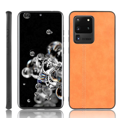For Galaxy S20 Ultra Shockproof Sewing Cow Pattern Skin PC + PU + TPU Case(Orange) by buy2fix