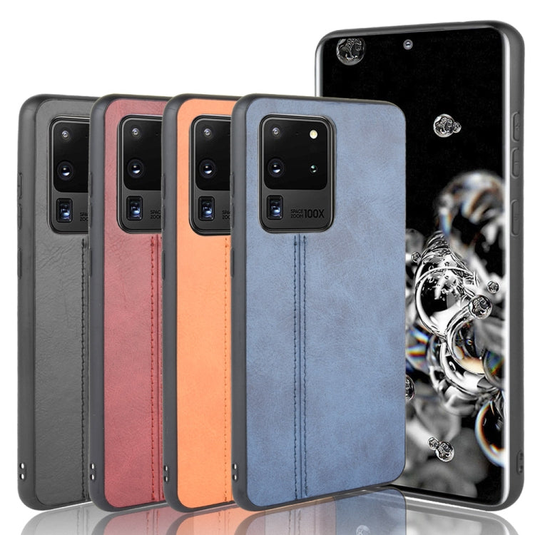 For Galaxy S20 Ultra Shockproof Sewing Cow Pattern Skin PC + PU + TPU Case(Orange) by buy2fix