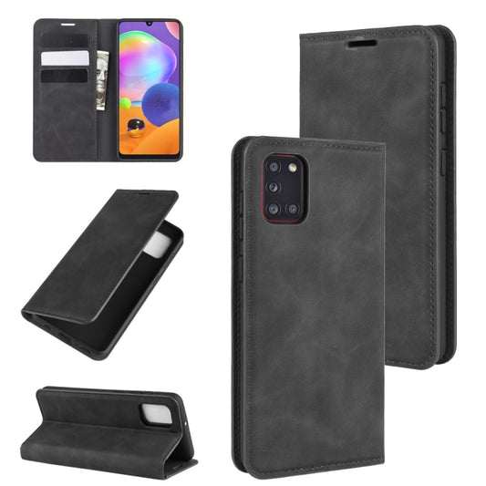 For Galaxy A31 Retro-skin Business Magnetic Suction Leather Case with Holder & Card Slots & Wallet(Black) by buy2fix