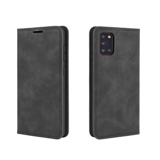 For Galaxy A31 Retro-skin Business Magnetic Suction Leather Case with Holder & Card Slots & Wallet(Black) by buy2fix