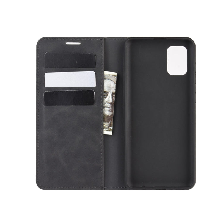 For Galaxy A31 Retro-skin Business Magnetic Suction Leather Case with Holder & Card Slots & Wallet(Black) by buy2fix