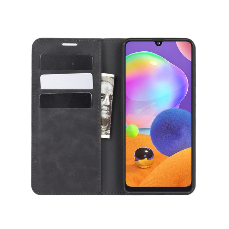 For Galaxy A31 Retro-skin Business Magnetic Suction Leather Case with Holder & Card Slots & Wallet(Black) by buy2fix