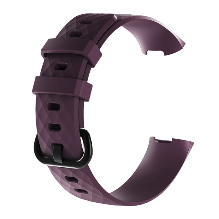 Diamond Pattern Silicone Watch Band for Fitbit Charge 4 Small Size：190*18mm(Dark Purple) - Watch Bands by buy2fix | Online Shopping UK | buy2fix
