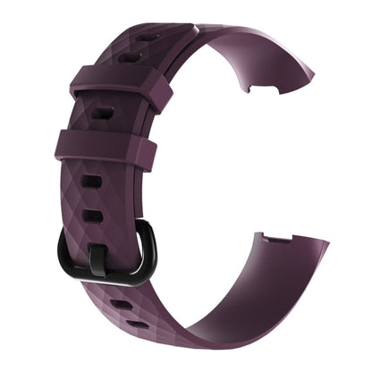 Diamond Pattern Silicone Watch Band for Fitbit Charge 4 Small Size：190*18mm(Dark Purple) - Watch Bands by buy2fix | Online Shopping UK | buy2fix