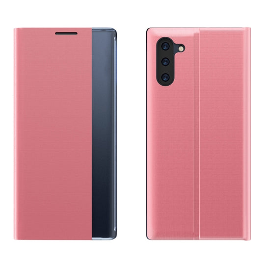 For Galaxy Note 10 Plus Plain Texture Cloth Attraction Flip Holder Leather Phone Case(Pink)