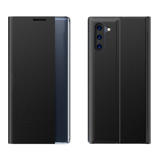 For Galaxy Note 10 Plus Plain Texture Cloth Attraction Flip Holder Leather Phone Case(Black) - Galaxy Phone Cases by buy2fix | Online Shopping UK | buy2fix