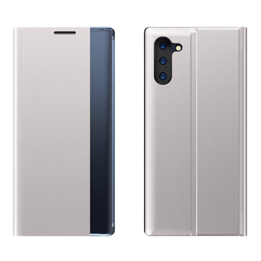 For Galaxy Note 10 Plus Plain Texture Cloth Attraction Flip Holder Leather Phone Case(Silver) - Galaxy Phone Cases by buy2fix | Online Shopping UK | buy2fix