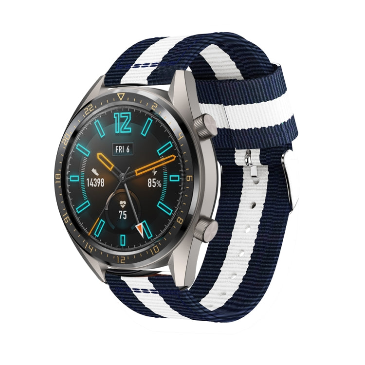 22mm For Huawei Watch GT2e GT2 46mm Nylon single ring strap(Navy White) by buy2fix