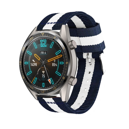 22mm For Huawei Watch GT2e GT2 46mm Nylon single ring strap(Navy White) by buy2fix
