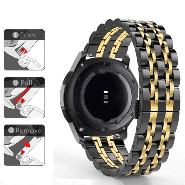 22mm For Huawei Watch GT2e GT2 46mm Seven Stainless Steel Watch Band(Black gold) by buy2fix