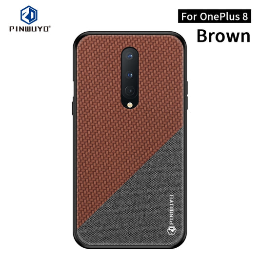 For Oneplus 8 PINWUYO Rong Series  Shockproof PC + TPU+ Chemical Fiber Cloth Protective Cover(Brown) - OnePlus Cases by PINWUYO | Online Shopping UK | buy2fix
