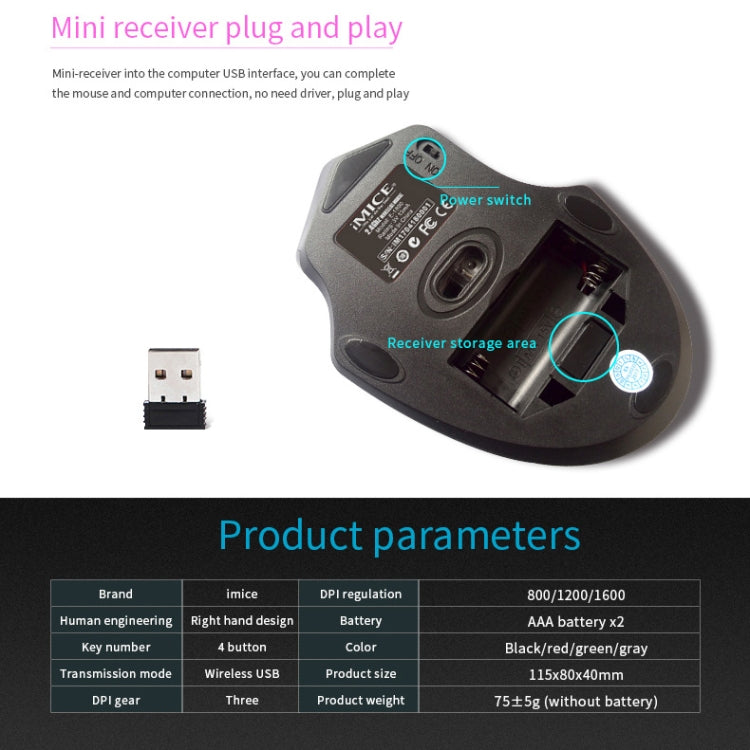 iMICE 2.4GHz 2000DPI Adjustable USB 3.0 Receiver Optical Computer Mouse - Wireless Mice by iMICE | Online Shopping UK | buy2fix