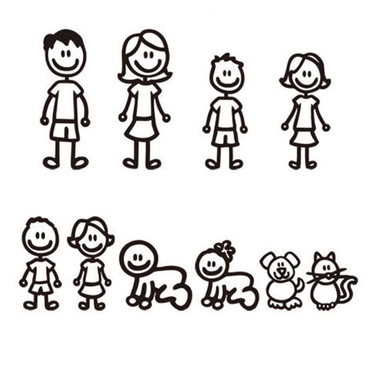 10 PCS Family Member Pattern Vinyl Decorative Auto Decal Cartoon Car Sticker (Black) by buy2fix