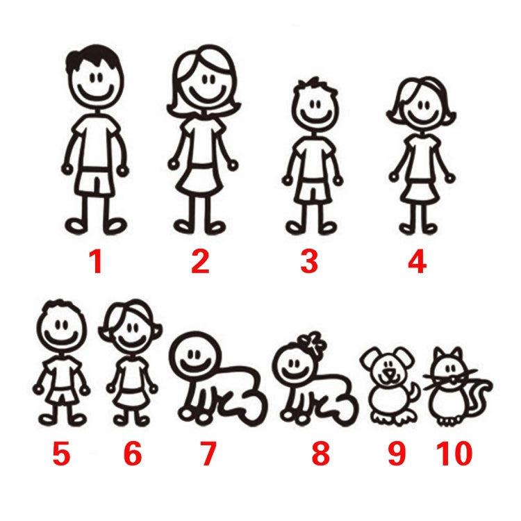 10 PCS Family Member Pattern Vinyl Decorative Auto Decal Cartoon Car Sticker (Black) by buy2fix