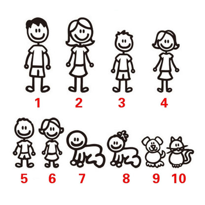 10 PCS Family Member Pattern Vinyl Decorative Auto Decal Cartoon Car Sticker (Black) by buy2fix