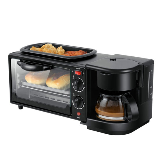 Machine à petit-déjeuner électrique 3 en 1, cafetière multifonction + poêle à frire + mini four à pain domestique, four à pizza (noir)