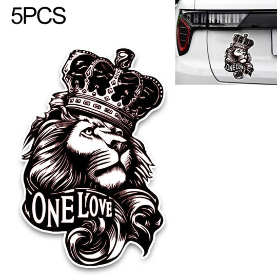5 PCS YJZT One Love Lion Crown PVC Animal Autocollant De Voiture, Taille: 10x15.3cm