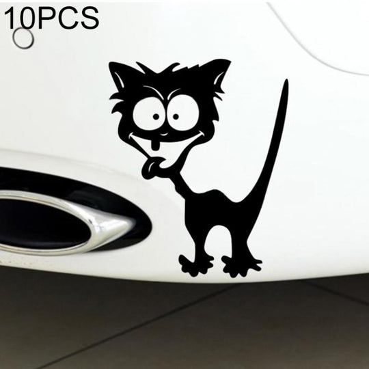 10 pièces autocollant de style de voiture à motif de chat autocollant de voiture drôle en vinyle imperméable réfléchissant, taille: 13 × 11 cm (noir)