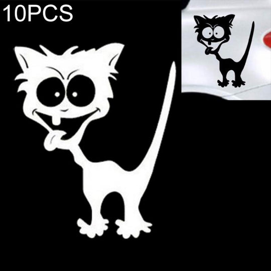 10 pièces autocollant de style de voiture à motif de chat autocollant de voiture drôle en vinyle imperméable réfléchissant, taille: 13 × 11 cm (blanc)