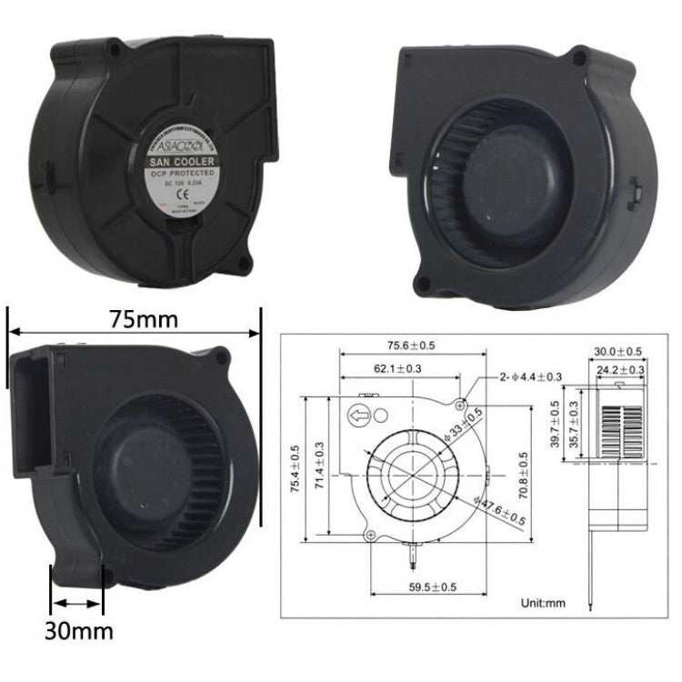 ASIACOOL Silent Turbo Blower Fan, Specification:7530 12V - Range Hood Parts by buy2fix | Online Shopping UK | buy2fix