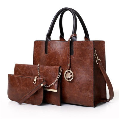 3 in 1 Leather Women Large Tote Bags Shoulder Bag Messenger Bag Purse(Brown) - Handbags by buy2fix | Online Shopping UK | buy2fix
