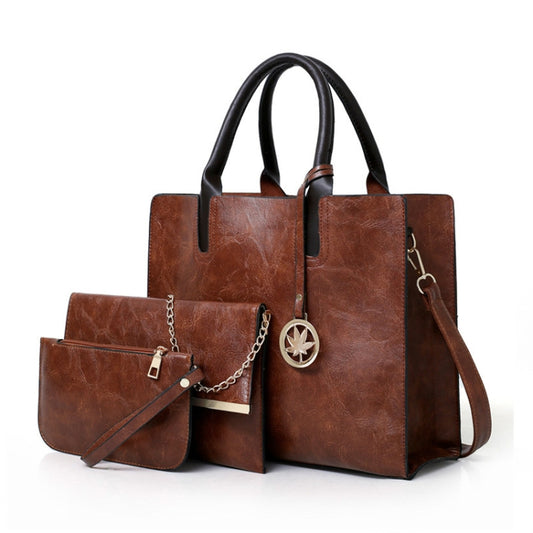 3 in 1 Leather Women Large Tote Bags Shoulder Bag Messenger Bag Purse(Brown) - Handbags by buy2fix | Online Shopping UK | buy2fix