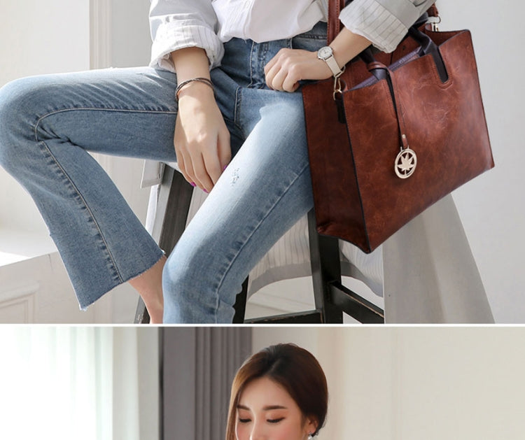 3 in 1 Leather Women Large Tote Bags Shoulder Bag Messenger Bag Purse(Brown) - Handbags by buy2fix | Online Shopping UK | buy2fix