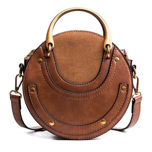Circular Scrub PU Leather Women Bags Retro Handbag Shoulder Mini Bag(Brown) - Handbags by buy2fix | Online Shopping UK | buy2fix