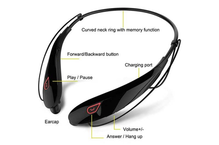 Large Capacity Battery Handsfree Sport Wireless Bluetooth Stereo Earphones with Mic(Gold Red) by buy2fix