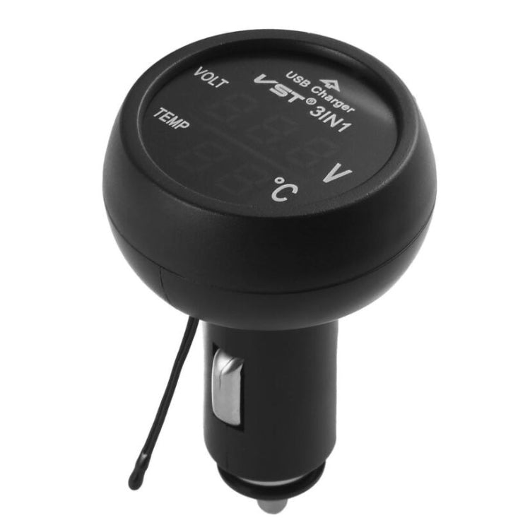 3 In 1 Car USB Charger Car Cigarette Lighter With Voltage Detection Display Multi-function Monitoring Table(Red) - Car Charger by buy2fix | Online Shopping UK | buy2fix