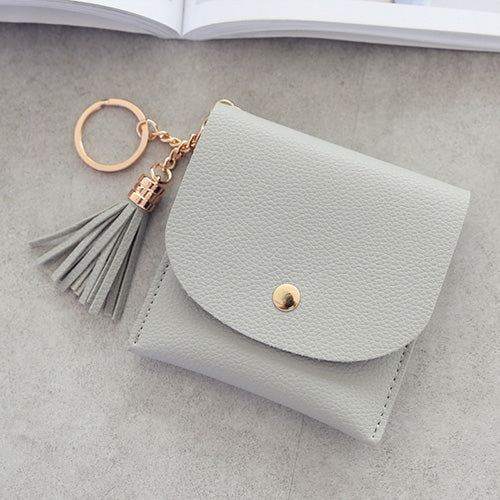 Fashion Women Wallet Short Leather Mini Casual ID Card Holders Bags Ladies Coin Clutch Tassel Bag(Gray) - Wallets by buy2fix | Online Shopping UK | buy2fix