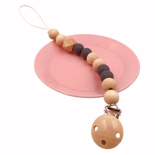Baby Pacifier Clip Chain Wooden Holder Soother Pacifier Clips Leash Strap Nipple Holder for Infant Feeding(gray) - Cups & Silicone Nipple by buy2fix | Online Shopping UK | buy2fix